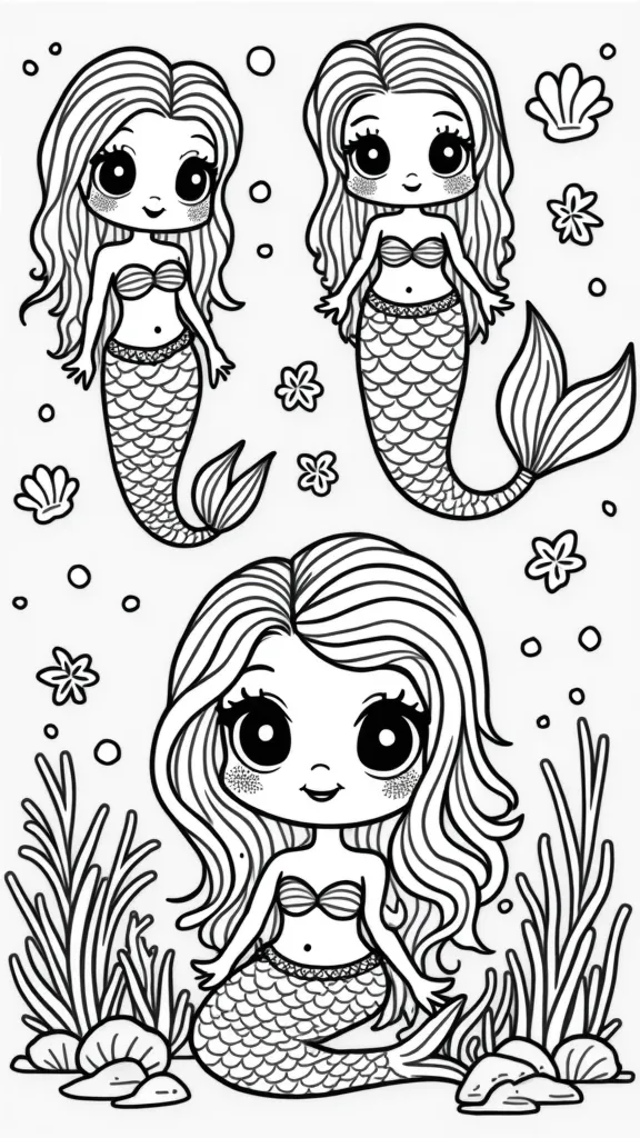 kawaii mermaid coloring pages